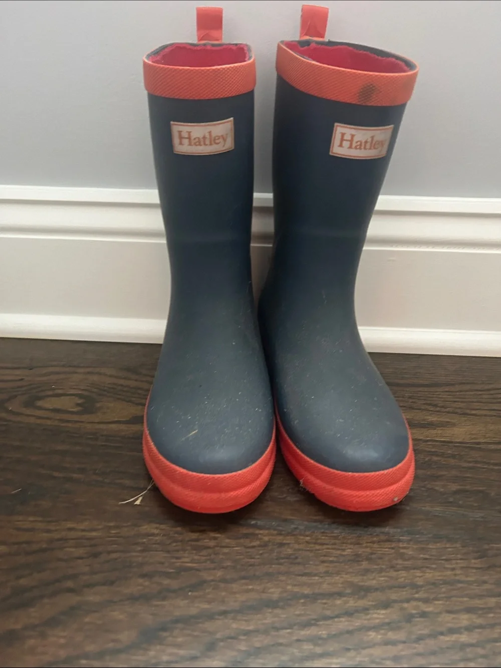 Hatley Navy and Coral Kids Rain Boots